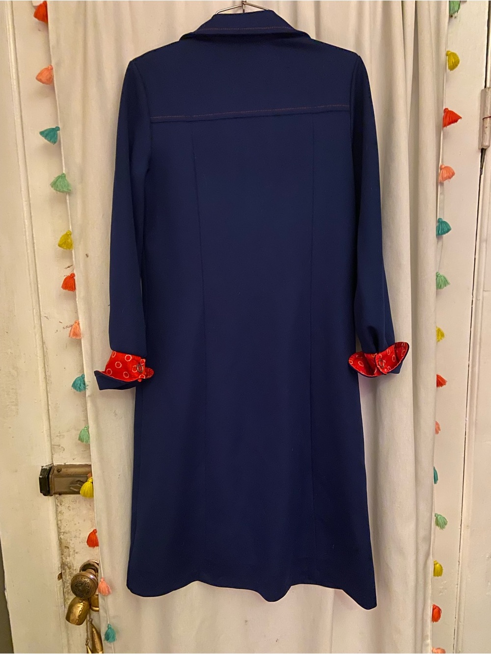 VINTAGE Navy Long Sleeve Dress with Red Accents - Picture 6 of 8